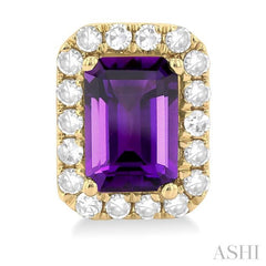 6x4 MM Octagonal Shape Amethyst and 1/4 Ctw Round Cut Diamond Halo Semi-Precious Stud Earrings in 14K Yellow Gold