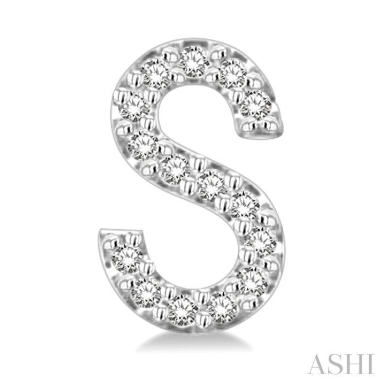 1/10 Ctw Initial 'S' Single Cut Diamond Earrings in 10K White Gold