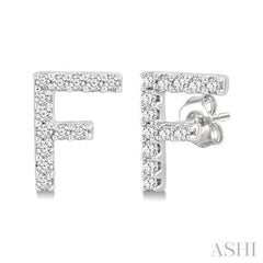 1/10 Ctw Initial 'F' Single Cut Diamond Earrings in 10K White Gold