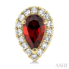 5x3 MM Pear Shape Garnet and 1/8 Ctw Single Cut Diamond Halo Semi-Precious Stud Earrings in 14K Yellow Gold