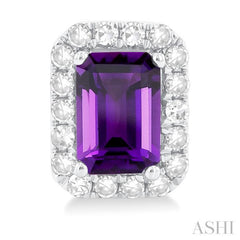 6x4 MM Octagonal Shape Amethyst and 1/4 Ctw Round Cut Diamond Halo Semi-Precious Stud Earrings in 10K White Gold