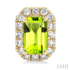 5x3 MM Octagonal Shape Peridot and 1/8 Ctw Single Cut Diamond Halo Semi-Precious Stud Earrings in 10K Yellow Gold