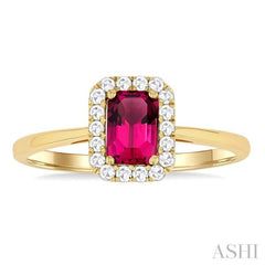 6x4 MM Octagonal Shape Pink Tourmaline and 1/6 Ctw Round Cut Diamond Halo Semi-Precious Ring in 10K Yellow Gold
