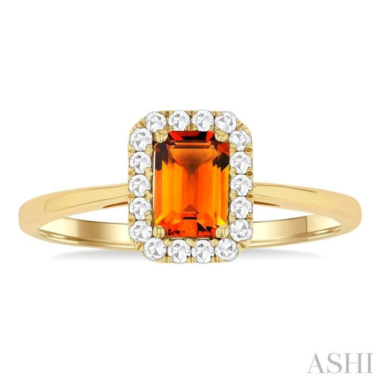 6x4 MM Octagonal Shape Citrine and 1/6 Ctw Round Cut Diamond Halo Semi-Precious Ring in 14K Yellow Gold