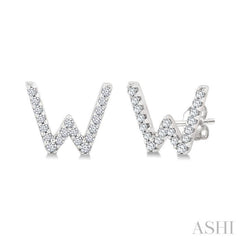 1/8 Ctw Initial 'W' Single Cut Diamond Earrings in 10K White Gold
