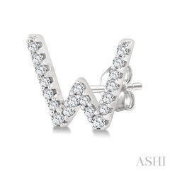 1/8 Ctw Initial 'W' Single Cut Diamond Earrings in 10K White Gold