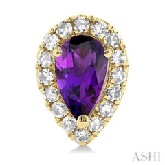 5x3 MM Pear Shape Amethyst and 1/8 Ctw Single Cut Diamond Halo Semi-Precious Stud Earrings in 14K Yellow Gold