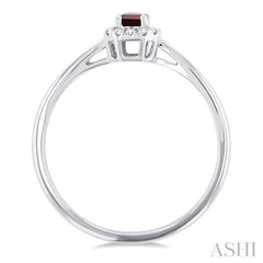 5x3 MM Octagonal Shape Garnet and 1/20 Ctw Single Cut Diamond Halo Semi-Precious Ring in 14K White Gold