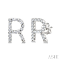 1/10 Ctw Initial 'R' Single Cut Diamond Earrings in 10K White Gold
