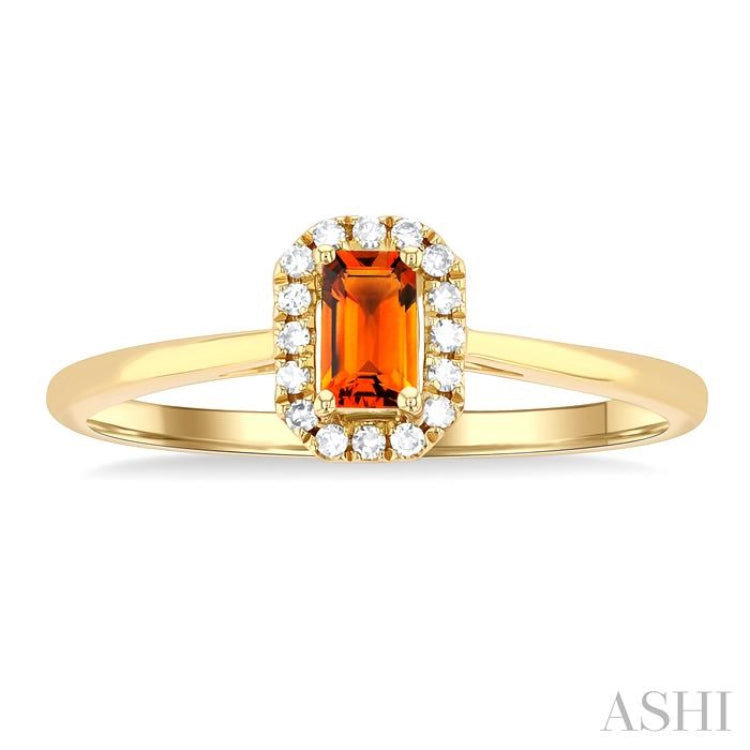 5x3 MM Octagonal Shape Citrine and 1/20 Ctw Single Cut Diamond Halo Semi-Precious Ring in 10K Yellow Gold