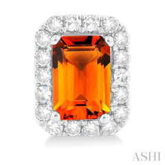 6x4 MM Octagonal Shape Citrine and 1/4 Ctw Round Cut Diamond Halo Semi-Precious Stud Earrings in 10K White Gold