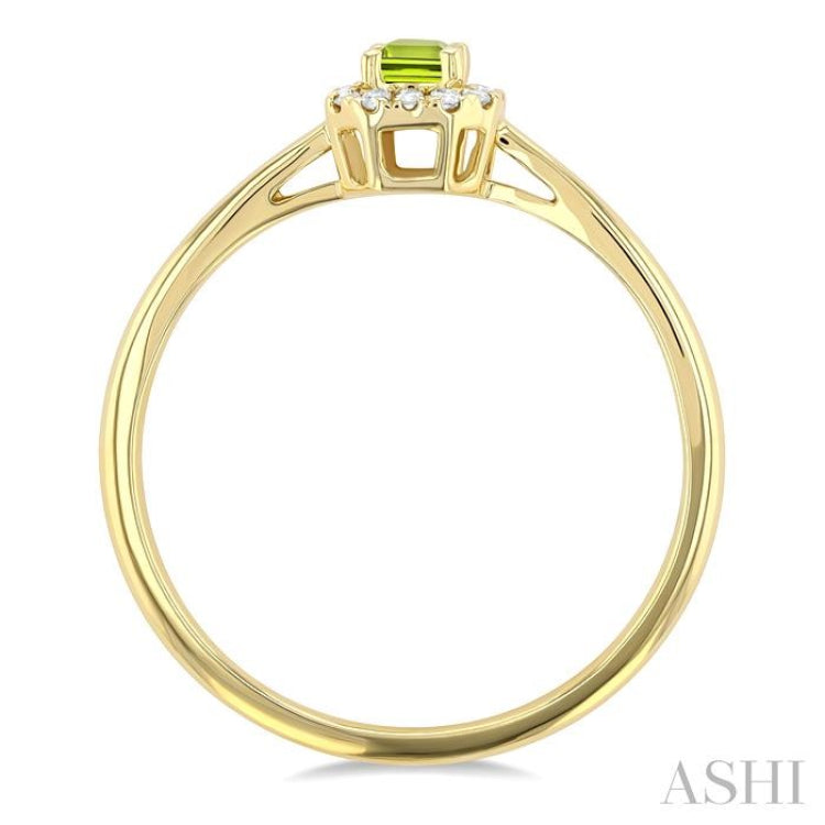 5x3 MM Octagonal Shape Peridot and 1/20 Ctw Single Cut Diamond Halo Semi-Precious Ring in 10K Yellow Gold