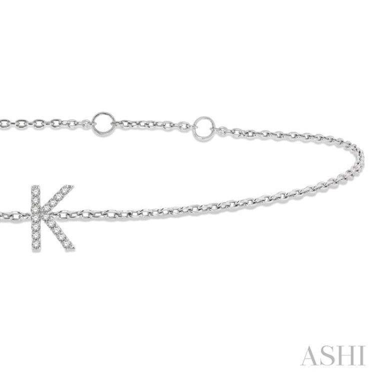 1/20 Ctw Initial 'K' Round Cut Diamond Bracelet in 10K White Gold