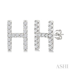 1/10 Ctw Initial 'H' Single Cut Diamond Earrings in 10K White Gold