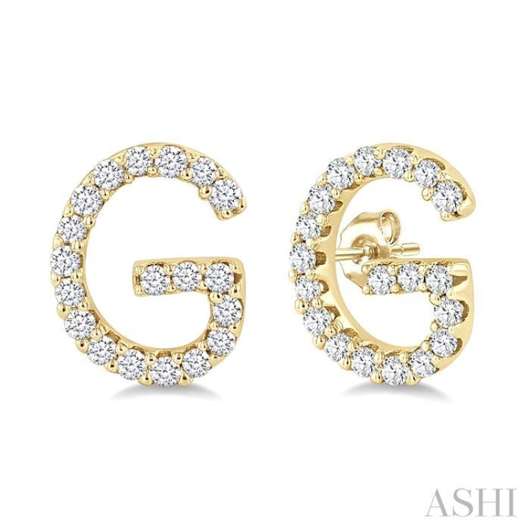 1/8 Ctw Initial 'G' Single Cut Diamond Earrings in 10K Yellow Gold