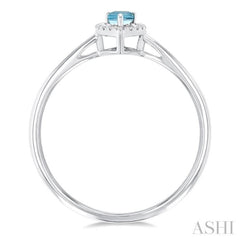 5x3 MM Pear Shape Aquamarine and 1/20 Ctw Single Cut Diamond Halo Semi-Precious Ring in 10K White Gold