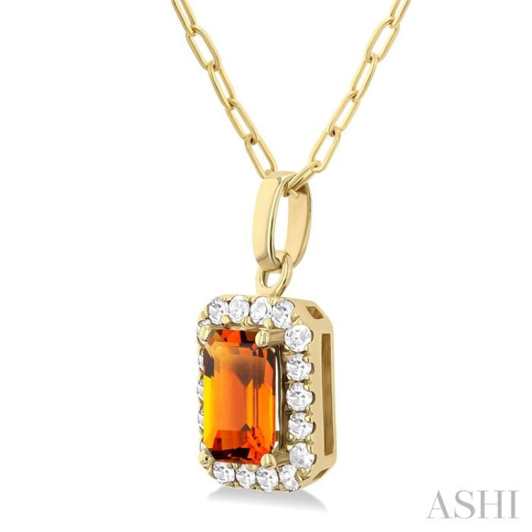 6x4 MM Octagonal Shape Citrine and 1/6 Ctw Round Cut Diamond Halo Semi-Precious Pendant with Chain in 10K Yellow Gold