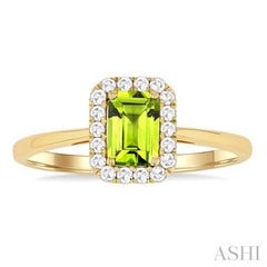 6x4 MM Octagonal Shape Peridot and 1/6 Ctw Round Cut Diamond Halo Semi-Precious Ring in 10K Yellow Gold