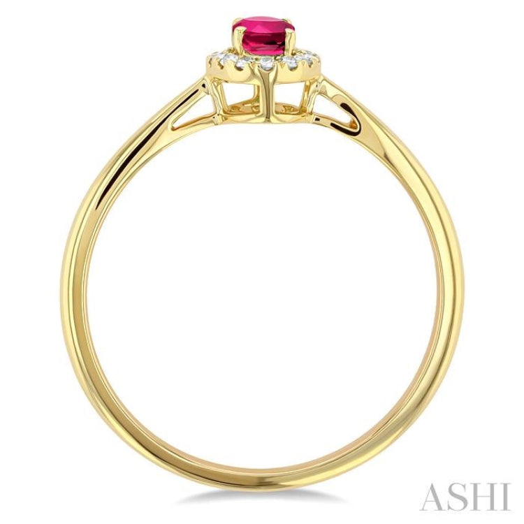 5x3 MM Oval Shape Pink Tourmaline and 1/20 Ctw Single Cut Diamond Halo Semi-Precious Ring in 14K Yellow Gold