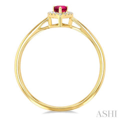 5x3 MM Pear Shape Pink Tourmaline and 1/20 Ctw Single Cut Diamond Halo Semi-Precious Ring in 10K Yellow Gold
