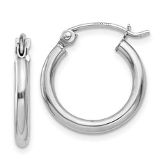 14k White Gold 2x15mm Polished Tube Hoop Earrings