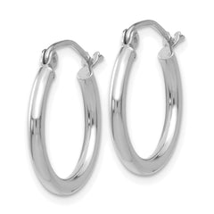 14k White Gold 2x17mm Polished Lightweight Tube Hoop Earrings