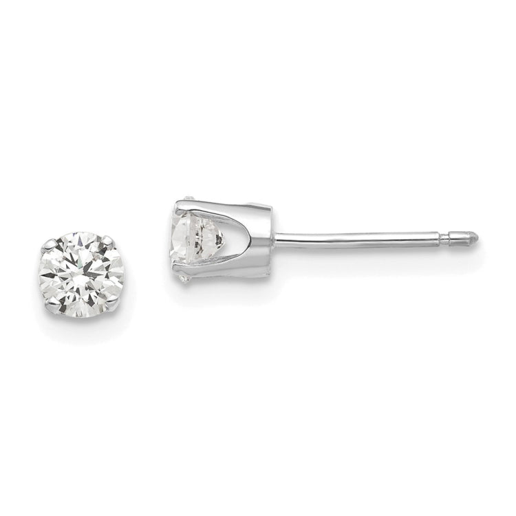 14k White Gold 4mm Round CZ Stud Earrings