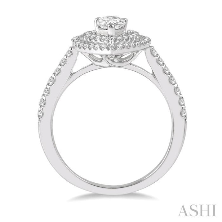 1/2 Ctw Pear Shape Engagement Ring with 1/4 Ct Pear Cut Center Stone in 14K White Gold