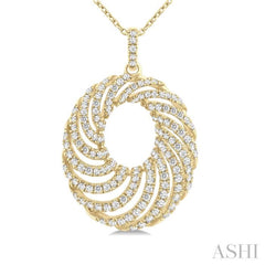 1 Ctw Open Window Swirl Circle Round Cut Diamond Fashion Pendant With Chain in 14K Yellow Gold