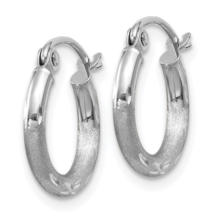 14k White Gold 2x13mm Satin Diamond-cut Round Tube Hoop Earrings