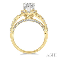 1/2 Ctw Pear Shape Criss-Cross Shank Round Cut Diamond Semi-Mount Engagement Ring in 14K Yellow and White gold