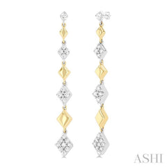1/2 Ctw Graduated Diamond Shape Round Cut Diamond Fashion Long Earring in 14K Yellow and White Gold