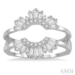 5/8 Ctw Arched Baguette and Round Cut Diamond Insert Ring in 14K White Gold