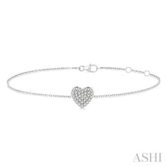1/8 Ctw Petite Heart Round Cut Diamond Fashion Bracelet in 10K White Gold
