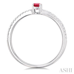 5x3 MM Oval Cut Ruby and 1/10 Ctw Petite Round Cut Diamond Precious Fashion Ring in 10K White Gold