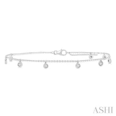 1/10 Ctw Round Charm Round Cut Diamond Station Anklet in 10K White Gold