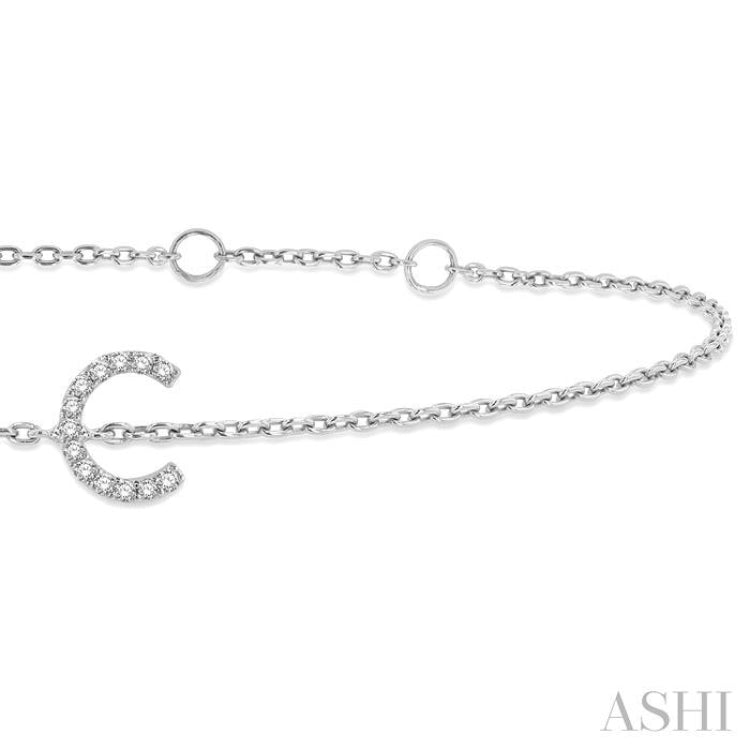1/20 Ctw Initial 'C' Round Cut Diamond Bracelet in 10K White Gold