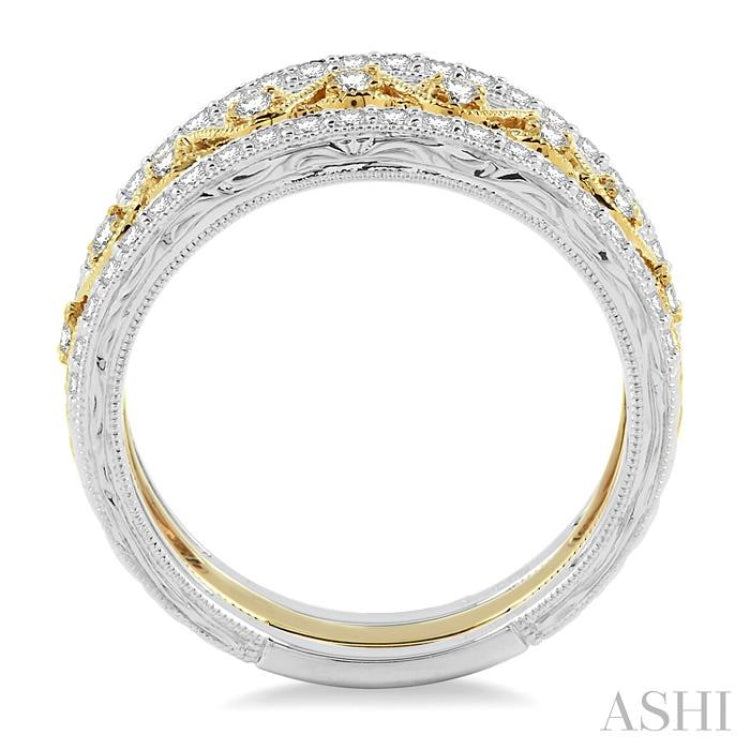 1/2 Ctw Round Cut Diamond Triple Band Set in 14K white and yellow Gold