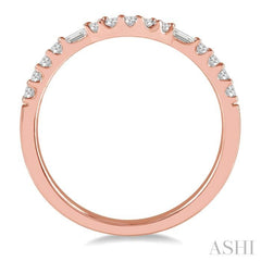 1/4 Ctw Arched Center Baguette and Round Cut Diamond Wedding Band in 14K Rose Gold