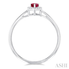 5x3 MM Pear Shape Ruby and 1/20 Ctw Round Cut Diamond Halo Precious Ring in 10K White Gold