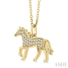 1/10 Ctw Petite Horse Round Cut Diamond Fashion Pendant With Chain in 10K Yellow Gold