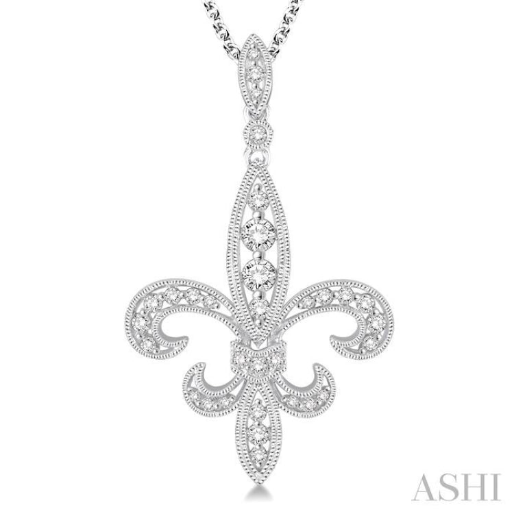 3/4 Ctw Round Cut Diamond Fleur De Lis Pendant in 14K White Gold with Chain