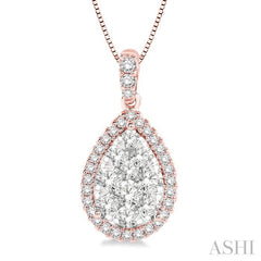 3/4 Ctw Pear Shape Diamond Lovebright Pendant in 14K Rose and White Gold with Chain