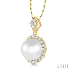 10 MM Cultured Pearl and 1/2 Ctw Round Cut Diamond Pendant in 14K Yellow Gold with chain