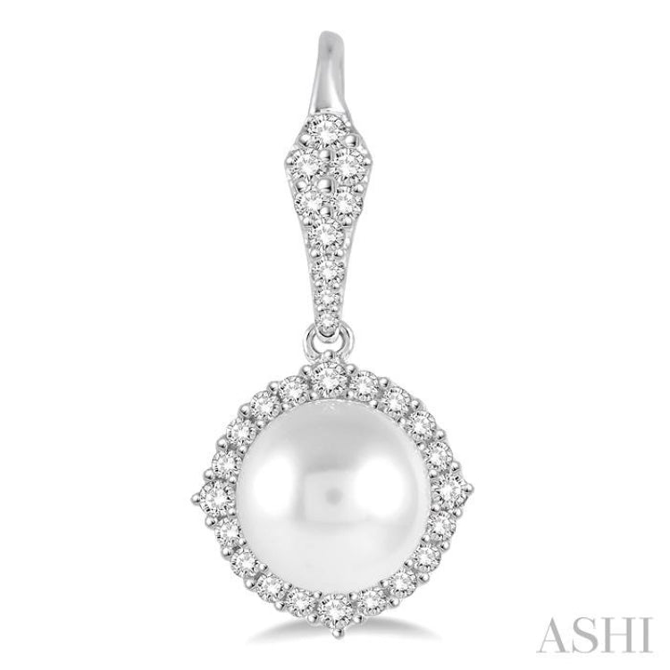 8 MM Cultured Pearls and 5/8 Ctw Round Cut Diamond Earrings in 14K White Gold