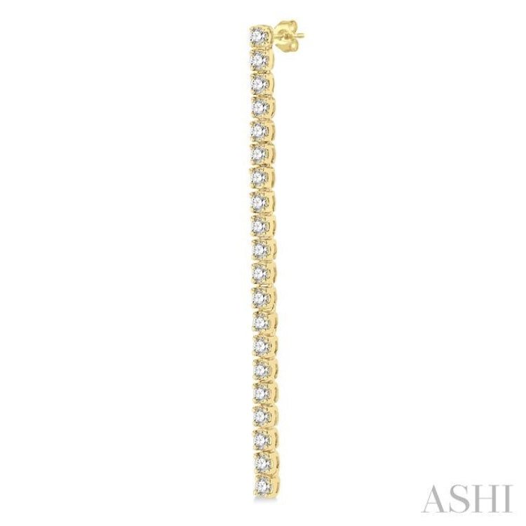1 Ctw Single Line Drop Round Cut Diamond Tennis Earring in 14K Yellow Gold