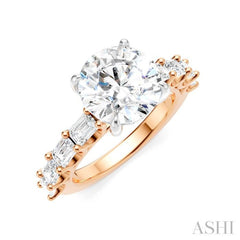 1 1/3 Ctw Round Shape Emerald and Round Cut Diamond Semi-Mount Engagement Ring in 14K Rose and White Gold