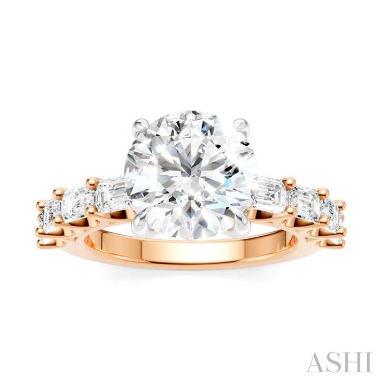 1 1/3 Ctw Round Shape Emerald and Round Cut Diamond Semi-Mount Engagement Ring in 14K Rose and White Gold
