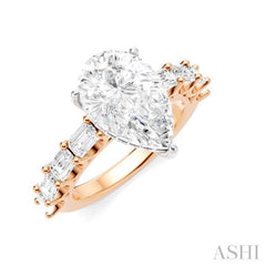 1 1/3 Ctw Pear Shape Emerald and Round Cut Diamond Semi-Mount Engagement Ring in 14K Rose and White Gold