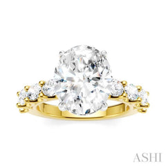 1 1/3 Ctw Oval Shape Oval and Round Cut Diamond Semi-Mount Engagement Ring in 14K Yellow and White Gold